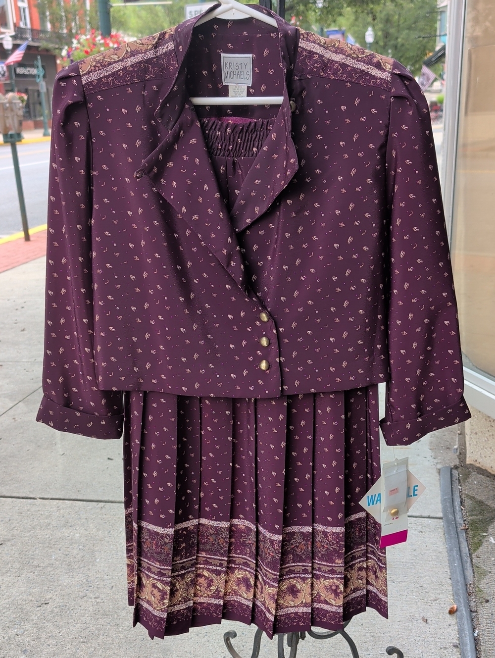 Kristy Michaels Plum Printed Two-Piece Long Sleeve Dress Set Deadstock